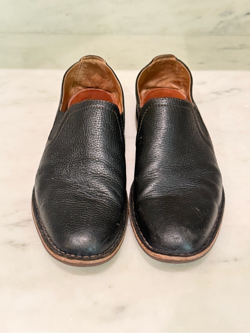 Trask Black Leather Slip-On Loafers with Tan Welt